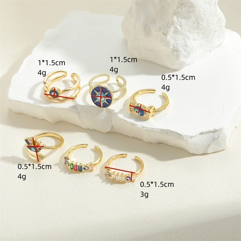Franse Vintage Boze Oog Open Ring 14K Verguld Koper Gekleurde Zirconia Emaille Verstelbare Vingerring Vrouwen Sieraden