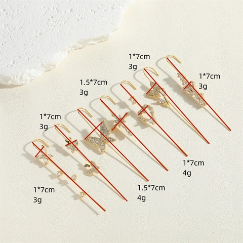 Copper Zirconia Butterfly Cross Heart Design Ear Hook Earrings For Women Minimalist Gold Inlaid White Zircon Ear Crawlers