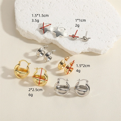 14K Gold Plated Copper Geometric Star Knot C Shape Hoop Stud Earrings For Women Minimalist Lightweight Luxury Daily Jewelry