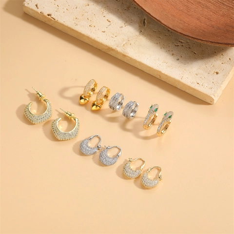 Franse Retro Koper Zirconia Hart Hanger Oorbellen Slangenvorm Hoops Voor Vrouwen Goud Zilver Stud Oorknopjes Luxe Sieraden