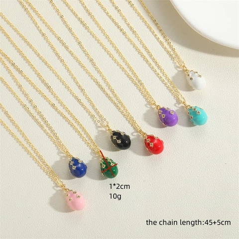 Vintage Copper Zirconia Teardrop Pendant Necklace Elegant Enamel Egg Shaped Jewelry Clavicle Chain For Women Gift Accessories