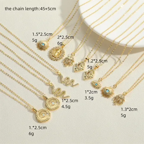 Collar con Colgante de Cobre Chapado en Oro Con Circonia Ópalo Artificial Serpiente Ojo Turco Medusa Joyería Boho Mujer