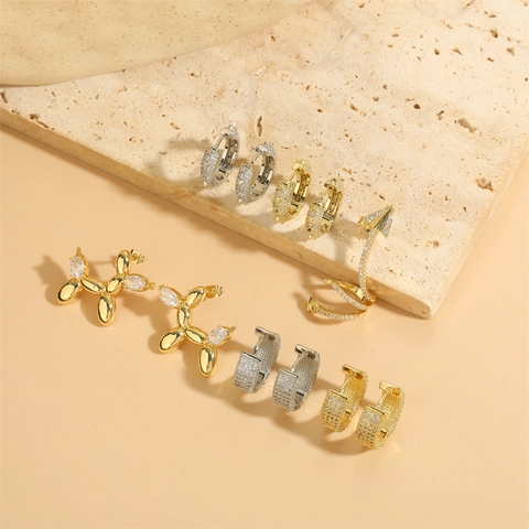 Trendy Copper 14K Gold Plated Zirconia Earrings For Women Minimalist Balloon Dog Studs Spiked Hoop Earrings Arrow Ear Cuff Jewelry