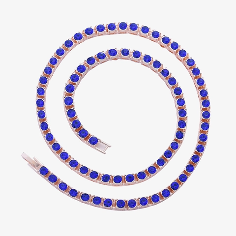 Collana Tennis Hip Hop in Lega con Strass Blu per Uomo Donna Catena a Maglie Cubane Iced Out Gioielli Streetwear Regalo