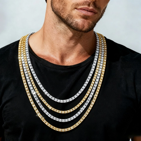 Hip Hop Iced Out Tennis Chain Necklace For Women Men Gold Silver Plated Zirconia Round Link Choker Jewelry For Party