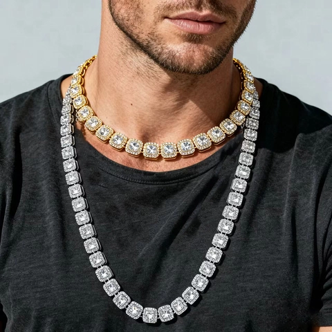 Hip Hop Square Zirconia Iced Out Chain Necklace Rhinestone Bling Luxury Jewelry For Men Gold Silver Toned Fashion Accessary