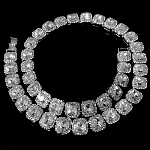 Hip Hop Square Zirconia Iced Out Chain Necklace Rhinestone Bling Luxury Jewelry For Men Gold Silver Toned Fashion Accessary