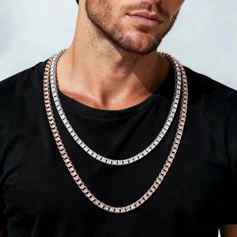 Hip Hop Tennis Chain Necklace For Men Women Gold Silver Plated Alloy Rhinestone Iced Out Streetwear Jewelry Necklaces