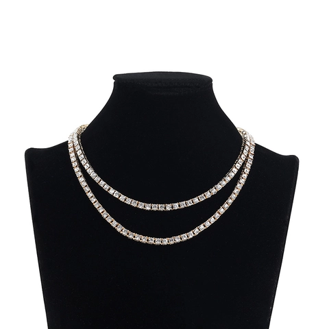 Hip Hop Tennis Chain Necklace For Men Women Gold Silver Plated Alloy Rhinestone Iced Out Streetwear Jewelry Necklaces