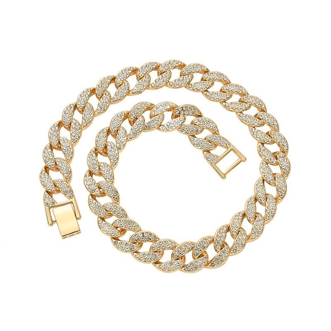 Hip Hop Alloy Cuban Link Necklace Iced Out Rhinestone Pave Chain For Men Women Streetwear Party Jewelry Accessories