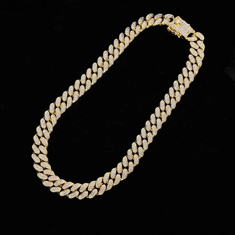 Hip Hop Zinc Alloy Iced Out Cuban Link Chain Necklace For Men Women Shiny Rhinestone Inlaid Fashion Jewelry Personalized Gift