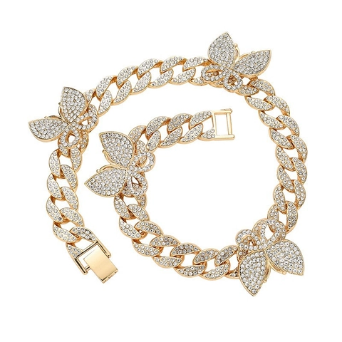 Hip Hop Iced Out Schmetterling Panzerkette Halskette Legierung Strass Y2K Bling Schmuck Für Herren Damen Party Cooles Design