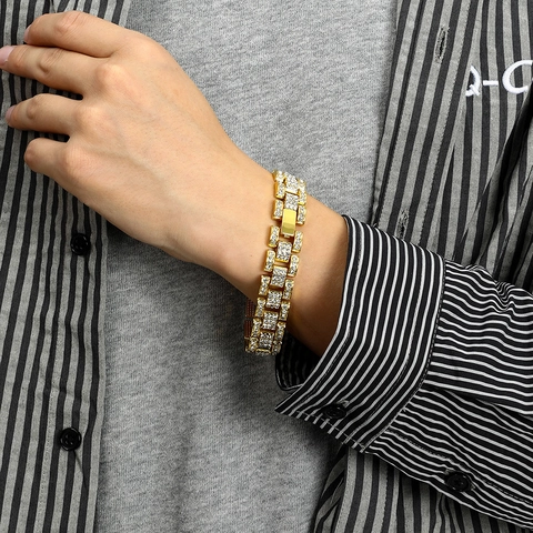 Hip Hop Iced Out Rhinestone Watchband Link Bracelet For Men Women Alloy Cuban Chain Anklet Fashion Jewelry Accessory