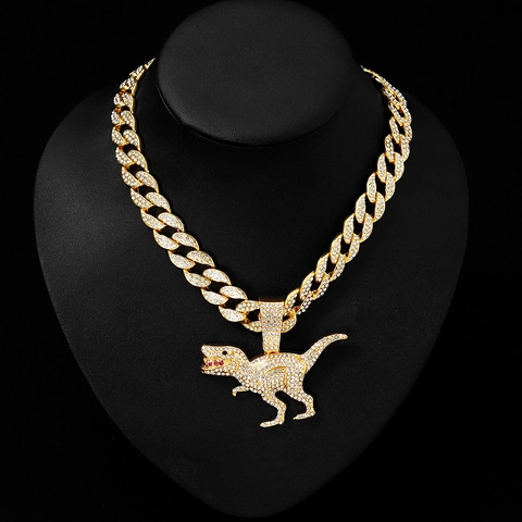 Hip Hop T-Rex Dinosaurier Anhänger Halskette Mit Panzerkette Legierung Zirkonia Vollbesetzt Strass Herren Street Schmuck