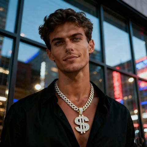 Hip Hop Dollar Sign Pendant Necklace For Men Zinc Alloy Pave Rhinestone Large Money Symbol Cuban Link Chain Street Jewelry