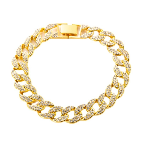 Bracciale Hip Hop 15MM Maglia Cubana in Lega di Zinco Iced Out Oro Argento Oro Rosa con Strass Catena a U Gioielli Unisex