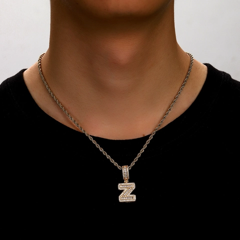 Hip Hop Iced Out Initial Letter Pendant Necklace For Men Women Gold Plated Copper Zirconia Alphabet Rope Chain Jewelry