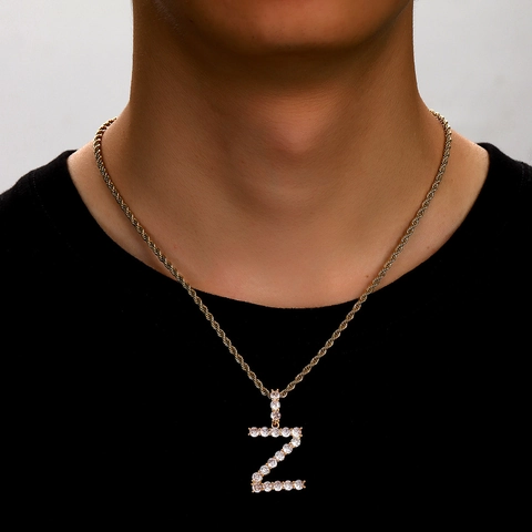 Hip Hop Iced Out Letter Pendant Necklace Gold Plated Copper Zirconia Initial Rope Chain Fashion Street Jewelry Men Women