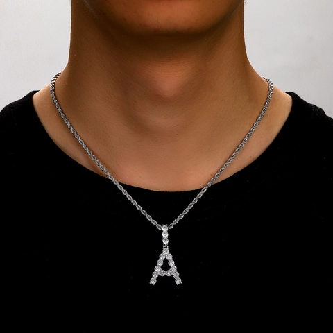 Hip Hop Alphabet A-Z Pendant Necklace For Men Women Copper Inlaid Zirconia Iced Out Rope Chain Fashion Street Jewelry