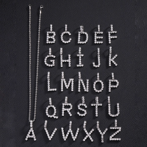 Hip Hop Alphabet A-Z Pendant Necklace For Men Women Copper Inlaid Zirconia Iced Out Rope Chain Fashion Street Jewelry