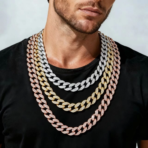 Hip Hop Alloy Cuban Link Necklace Iced Out Rhinestone Pave Chain For Men Women Streetwear Party Jewelry Accessories