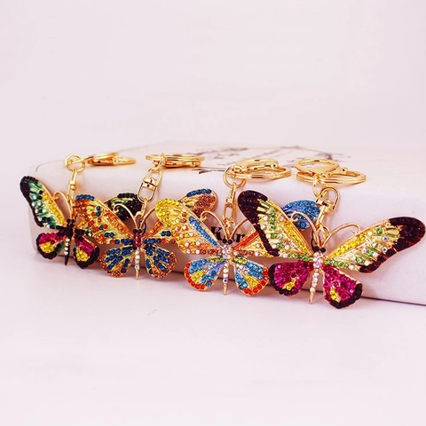 Colorful Rhinestone Butterfly Keychain Zinc Alloy Enamel Key Ring Bag Charm Pendant For Women Girls Car Key Decorative Accessories