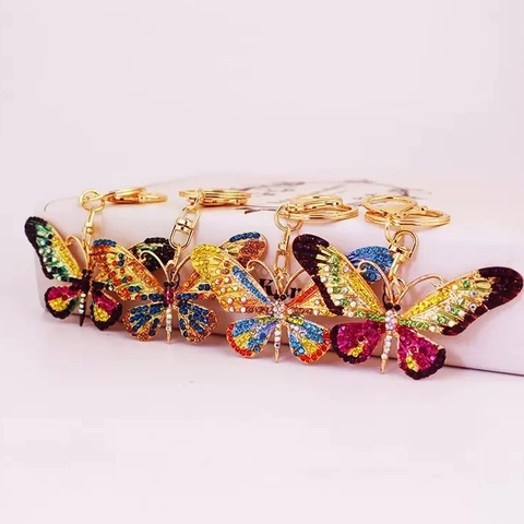 Colorful Rhinestone Butterfly Keychain Zinc Alloy Enamel Key Ring Bag Charm Pendant For Women Girls Car Key Decorative Accessories