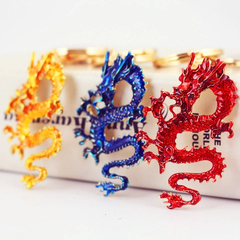 Chinese Stijl Draak Sleutelhanger Zinklegering Emaille Mythisch Dier Tas Hanger Auto Sleutelring Sieraden Cadeau Accessoire