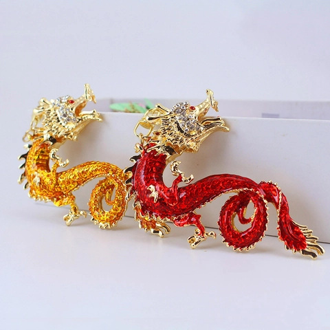 Chinesischer Drache Schlüsselanhänger Zinklegierung Strass Emaille Fliegender Drache Anhänger Für Damen Taschenanhänger Auto