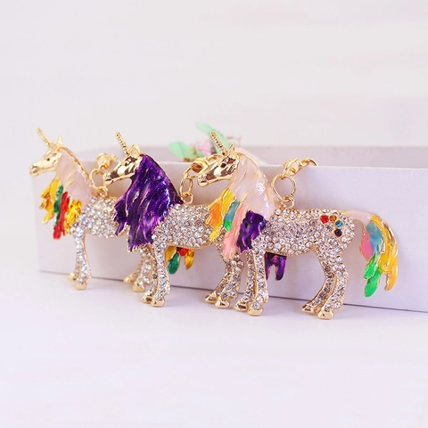 Simpatico Portachiavi Unicorno Pegaso con Strass Ciondolo per Borsa in Metallo Smaltato per Donne Ragazze Regalo Portachiavi in Lega di Zinco