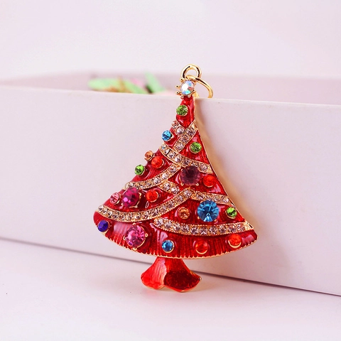 Portachiavi Albero di Natale Con Strass Colorati Lega di Zinco Smalto Pendente Fascino Borsa Regalo di Festa Per Donna