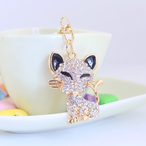 Creative Rhinestone Inlaid Squinting Fox Metal Keychain Pendant Cute Animal Key Chain For Women Bag Charms Accessory Gift