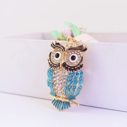 Creative Cute Owl Rhinestone Keychain Zinc Alloy Enamel Bag Pendant Metal Owl Key Ring For Women Birthday Gift Accessories