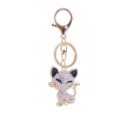 Cute Animal Squinting Fox Keychain Gold Zinc Alloy Rhinestone Pave Enamel Bag Charm Pendant Car Keychain Accessories For Women
