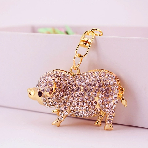 Simpatico Portachiavi a Forma di Maiale in Strass con Pendente a Forma di Animale in Lega per Borsa Rosa Blu Bianco Intarsiato di Strass Regalo per Donna