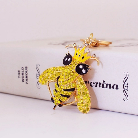 Simpatico Portachiavi Ape Regina con Corona e Strass in Lega di Zinco Ape Animale Insetto per Decorazione Auto Borsa Accessori Regalo