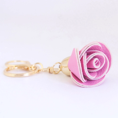 Fashion Leather Rose Flower Keychain Zinc Alloy Floral Bag Hanging Ornament Accessories For Women Girl Charming Gift