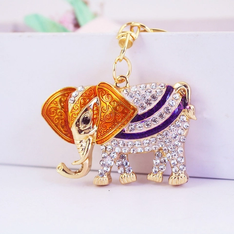 Lussuoso Portachiavi Elefante Tailandese con Strass Lega di Zinco Smalto Pendente Animale per Borse da Donna Zaino Decorazione Regalo