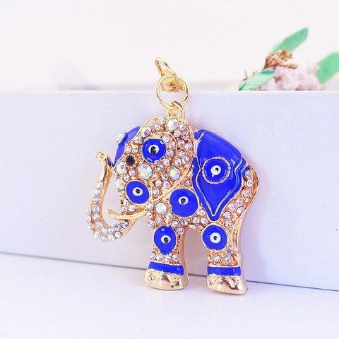 Cute Elephant Evil Eye Keychain Zinc Alloy Rhinestone Enamel Metal Animal Bag Pendant Key Ring Jewelry Accessories Gift For Women