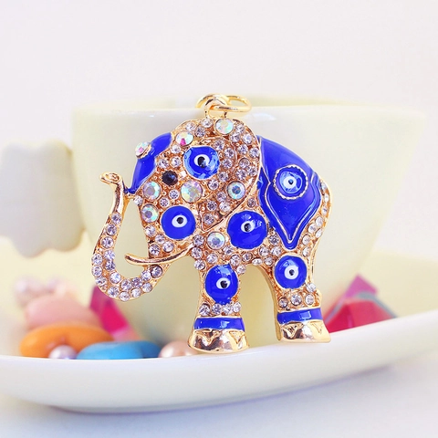 Cute Elephant Evil Eye Keychain Zinc Alloy Rhinestone Enamel Metal Animal Bag Pendant Key Ring Jewelry Accessories Gift For Women