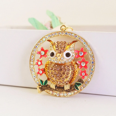 Süße Eule Schlüsselanhänger Zinklegierung Strass Emaille Blumen Tier Anhänger Schlüsselring Mode Tasche Charme Schmuck Geschenk Damen