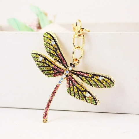 Portachiavi Libellula in Cristallo con Strass per Donna in Lega di Zinco Ciondolo Borsa Animale Accessorio Anello Chiavi Auto Regalo Scintillante
