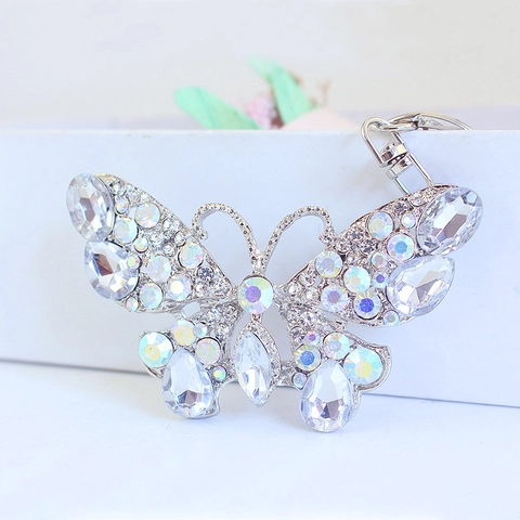 Schmetterling Strass Schlüsselanhänger Zinklegierung Bunter Kristall Schlüsselring Für Damen Tasche Anhänger Tier Charme Geschenk
