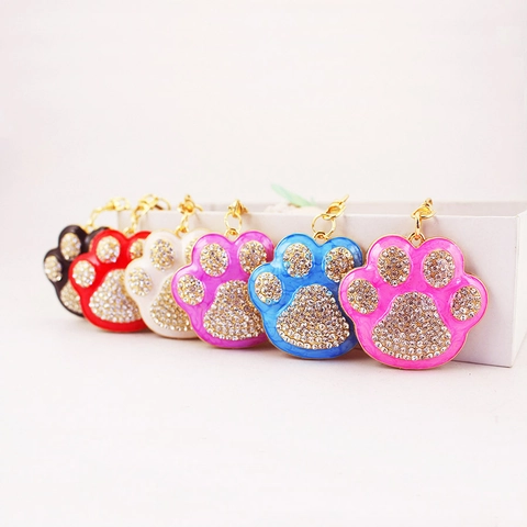 Süße Funkelnde Strass Bunte Haustier Katze Pfote Print Schlüsselanhänger Zinklegierung Emaille Tasche Charm Anhänger Geschenk