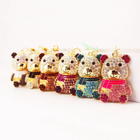 Schattige Strass Panda Beer Sleutelhanger Voor Dames Diervorm Zinklegering Sleutelring Voor Tas Decoratie Sieraden Cadeau