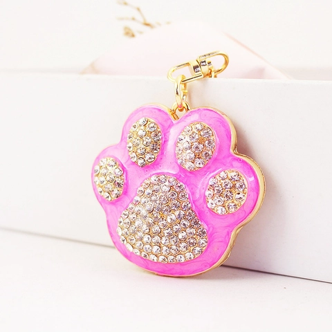 Süße Funkelnde Strass Bunte Haustier Katze Pfote Print Schlüsselanhänger Zinklegierung Emaille Tasche Charm Anhänger Geschenk