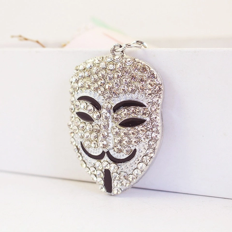 Fashion Zinc Alloy Full Rhinestone Face Mask Keychain Sparkly Character Style Pendant Hanging Bag Charm For Unisex Daily Jewelry