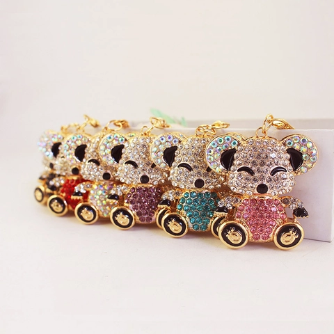 Simpatico Portachiavi Koala Orso Con Strass Cristallo Colorato Lega Di Zinco Animale Ciondolo Borsa Decorazione Donna Regalo