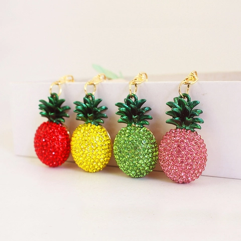 Kreativer Ananas Strass Schlüsselanhänger Zinklegierung Frucht Tasche Anhänger Funkelnder Kristall Schmuck Dekoration Geschenk Für Damen