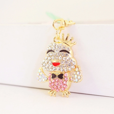 Schattige Kroon Kuiken Strass Sleutelhanger Zinklegering Strikje Dier Tas Hanger Glimmende Sleutelring Voor Vrouwen Sieraden Cadeau